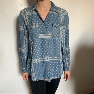 Patterned denim button down shirt